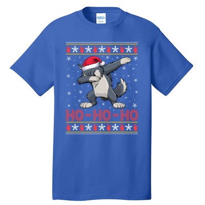 Santa Hat Dabbing Wolf Ho Ho Ho Funny Ugly Christmas Gift Tall T-Shirt