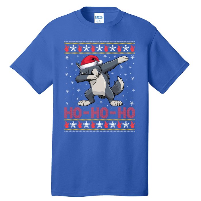 Santa Hat Dabbing Wolf Ho Ho Ho Funny Ugly Christmas Gift Tall T-Shirt