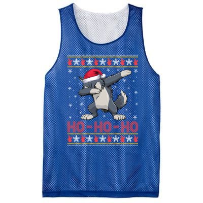 Santa Hat Dabbing Wolf Ho Ho Ho Funny Ugly Christmas Gift Mesh Reversible Basketball Jersey Tank