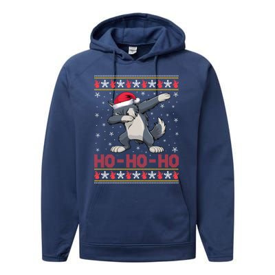 Santa Hat Dabbing Wolf Ho Ho Ho Funny Ugly Christmas Gift Performance Fleece Hoodie