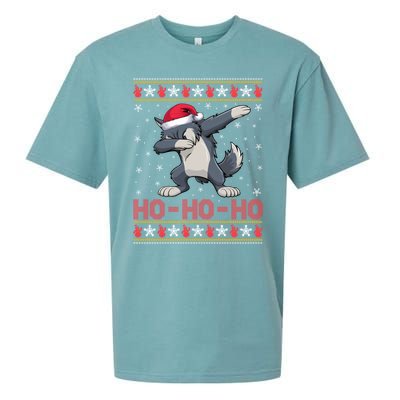 Santa Hat Dabbing Wolf Ho Ho Ho Funny Ugly Christmas Gift Sueded Cloud Jersey T-Shirt