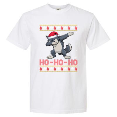 Santa Hat Dabbing Wolf Ho Ho Ho Funny Ugly Christmas Gift Garment-Dyed Heavyweight T-Shirt