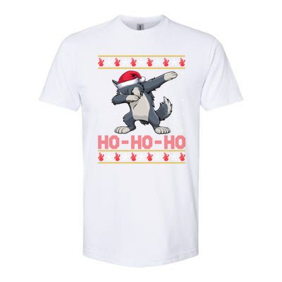 Santa Hat Dabbing Wolf Ho Ho Ho Funny Ugly Christmas Gift Softstyle CVC T-Shirt