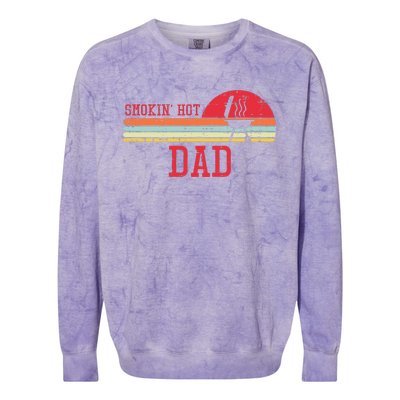 Smokin Hot Dad Chest Sunset Retro Grill Bbq Daddy Papa Colorblast Crewneck Sweatshirt