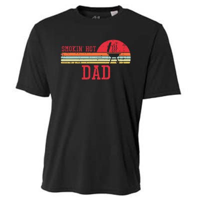 Smokin Hot Dad Chest Sunset Retro Grill Bbq Daddy Papa Cooling Performance Crew T-Shirt