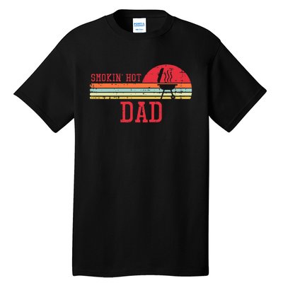 Smokin Hot Dad Chest Sunset Retro Grill Bbq Daddy Papa Tall T-Shirt