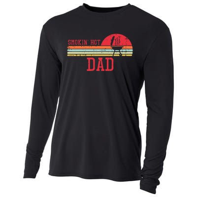 Smokin Hot Dad Chest Sunset Retro Grill Bbq Daddy Papa Cooling Performance Long Sleeve Crew