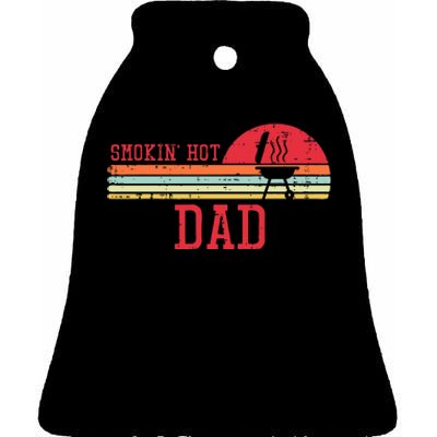 Smokin Hot Dad Chest Sunset Retro Grill Bbq Daddy Papa Ceramic Bell Ornament