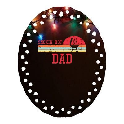 Smokin Hot Dad Chest Sunset Retro Grill Bbq Daddy Papa Ceramic Oval Ornament