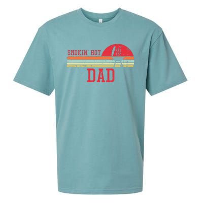 Smokin Hot Dad Chest Sunset Retro Grill Bbq Daddy Papa Sueded Cloud Jersey T-Shirt