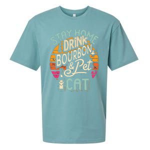 Stay Home Drink Bourbon And Pet The Cat Sueded Cloud Jersey T-Shirt