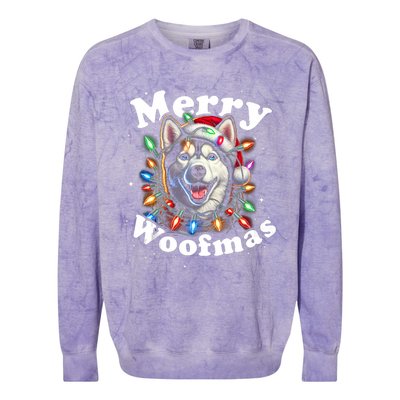 Siberian Husky Dog Merry Woofmas Christmas Lights Santa Hat Tank Top Colorblast Crewneck Sweatshirt