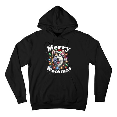 Siberian Husky Dog Merry Woofmas Christmas Lights Santa Hat Tank Top Hoodie