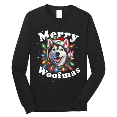 Siberian Husky Dog Merry Woofmas Christmas Lights Santa Hat Tank Top Long Sleeve Shirt