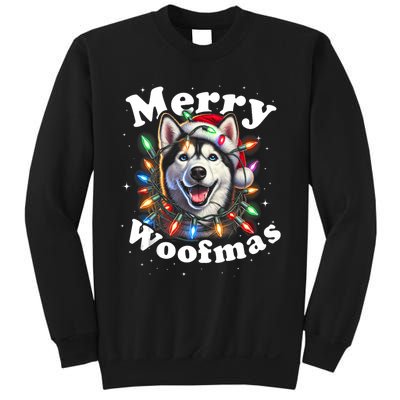 Siberian Husky Dog Merry Woofmas Christmas Lights Santa Hat Tank Top Sweatshirt