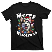 Siberian Husky Dog Merry Woofmas Christmas Lights Santa Hat Tank Top T-Shirt