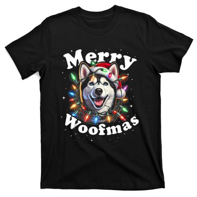 Siberian Husky Dog Merry Woofmas Christmas Lights Santa Hat Tank Top T-Shirt