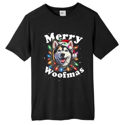 Siberian Husky Dog Merry Woofmas Christmas Lights Santa Hat Tank Top Tall Fusion ChromaSoft Performance T-Shirt