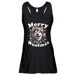 Siberian Husky Dog Merry Woofmas Christmas Lights Santa Hat Tank Top Ladies Essential Flowy Tank