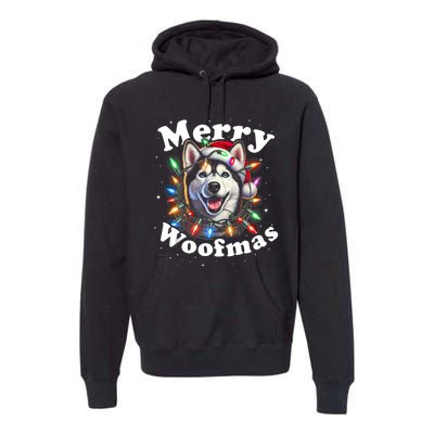 Siberian Husky Dog Merry Woofmas Christmas Lights Santa Hat Tank Top Premium Hoodie