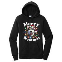 Siberian Husky Dog Merry Woofmas Christmas Lights Santa Hat Tank Top Women's Pullover Hoodie