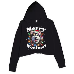 Siberian Husky Dog Merry Woofmas Christmas Lights Santa Hat Tank Top Crop Fleece Hoodie