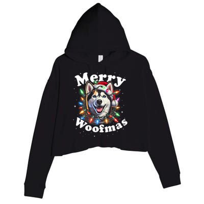 Siberian Husky Dog Merry Woofmas Christmas Lights Santa Hat Tank Top Crop Fleece Hoodie