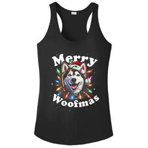 Siberian Husky Dog Merry Woofmas Christmas Lights Santa Hat Tank Top Ladies PosiCharge Competitor Racerback Tank