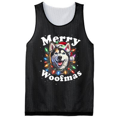 Siberian Husky Dog Merry Woofmas Christmas Lights Santa Hat Tank Top Mesh Reversible Basketball Jersey Tank