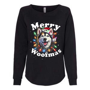 Siberian Husky Dog Merry Woofmas Christmas Lights Santa Hat Tank Top Womens California Wash Sweatshirt