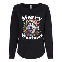 Siberian Husky Dog Merry Woofmas Christmas Lights Santa Hat Tank Top Womens California Wash Sweatshirt