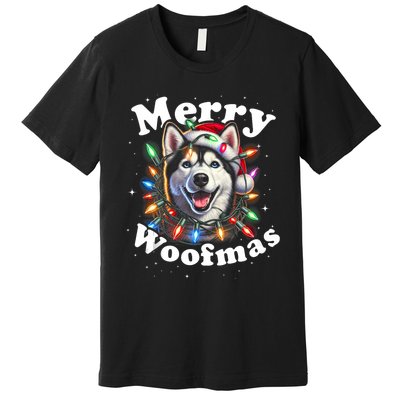 Siberian Husky Dog Merry Woofmas Christmas Lights Santa Hat Tank Top Premium T-Shirt