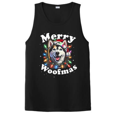 Siberian Husky Dog Merry Woofmas Christmas Lights Santa Hat Tank Top PosiCharge Competitor Tank