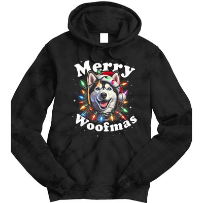 Siberian Husky Dog Merry Woofmas Christmas Lights Santa Hat Tank Top Tie Dye Hoodie