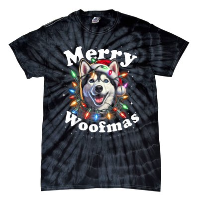 Siberian Husky Dog Merry Woofmas Christmas Lights Santa Hat Tank Top Tie-Dye T-Shirt