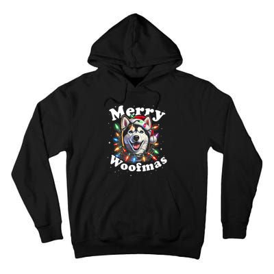 Siberian Husky Dog Merry Woofmas Christmas Lights Santa Hat Tank Top Tall Hoodie