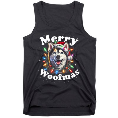 Siberian Husky Dog Merry Woofmas Christmas Lights Santa Hat Tank Top Tank Top