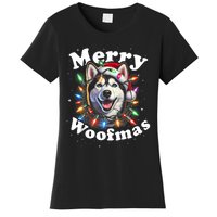 Siberian Husky Dog Merry Woofmas Christmas Lights Santa Hat Tank Top Women's T-Shirt