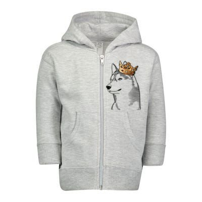 Siberian Husky Dog Wearing Crown Toddler Zip Fleece Hoodie