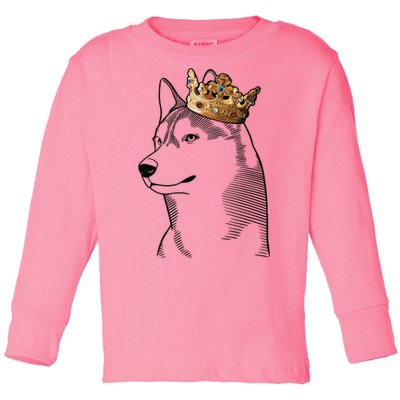 Siberian Husky Dog Wearing Crown Toddler Long Sleeve Shirt