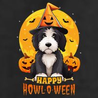Sheepadoodle Halloween Dog Howl O Ween Funny Pet 7 Panel Mesh Trucker Snapback Hat