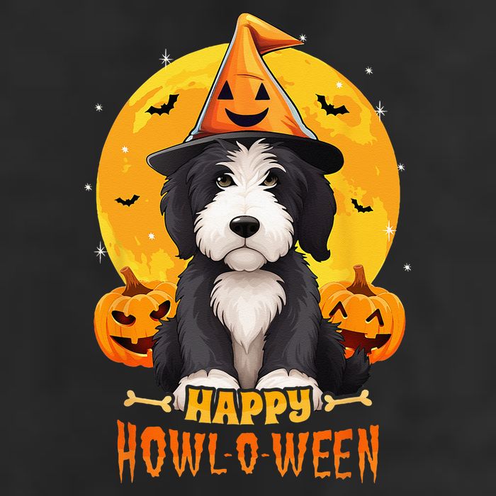 Sheepadoodle Halloween Dog Howl O Ween Funny Pet 7 Panel Mesh Trucker Snapback Hat