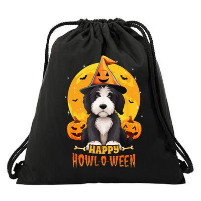 Sheepadoodle Halloween Dog Howl O Ween Funny Pet Drawstring Bag