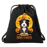 Sheepadoodle Halloween Dog Howl O Ween Funny Pet Drawstring Bag