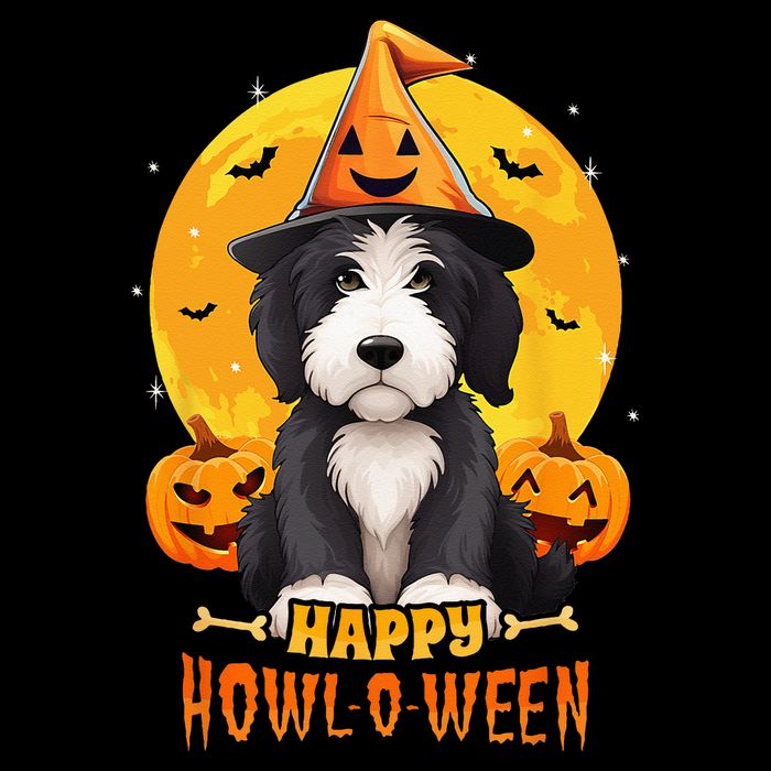 Sheepadoodle Halloween Dog Howl O Ween Funny Pet Flat Bill Trucker Hat
