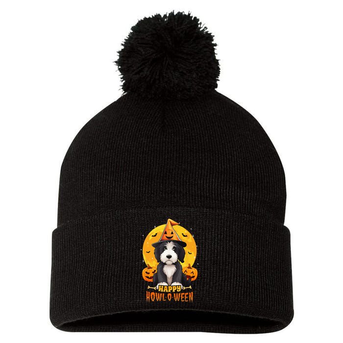 Sheepadoodle Halloween Dog Howl O Ween Funny Pet Pom Pom 12in Knit Beanie
