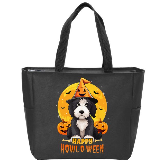 Sheepadoodle Halloween Dog Howl O Ween Funny Pet Zip Tote Bag