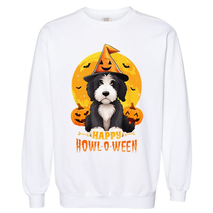 Sheepadoodle Halloween Dog Howl O Ween Funny Pet Garment-Dyed Sweatshirt