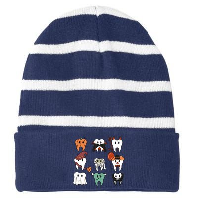 Spooky Halloween Dentist Dental Striped Beanie with Solid Band