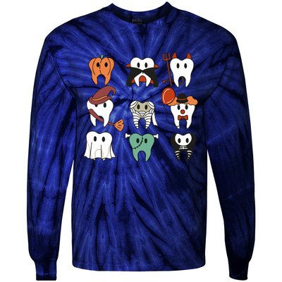 Spooky Halloween Dentist Dental Tie-Dye Long Sleeve Shirt